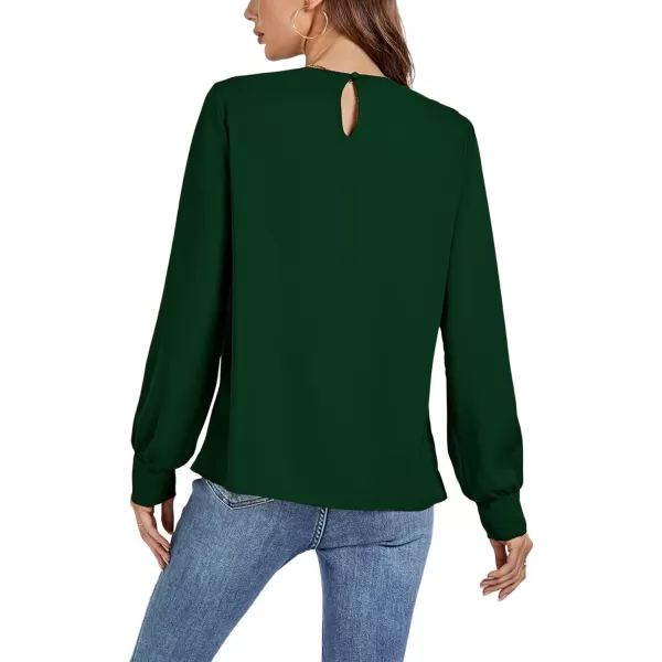 LYANER Women's Basic Causal Crew Neck Pleated Long Sleeve Blouse Work Shirt Top