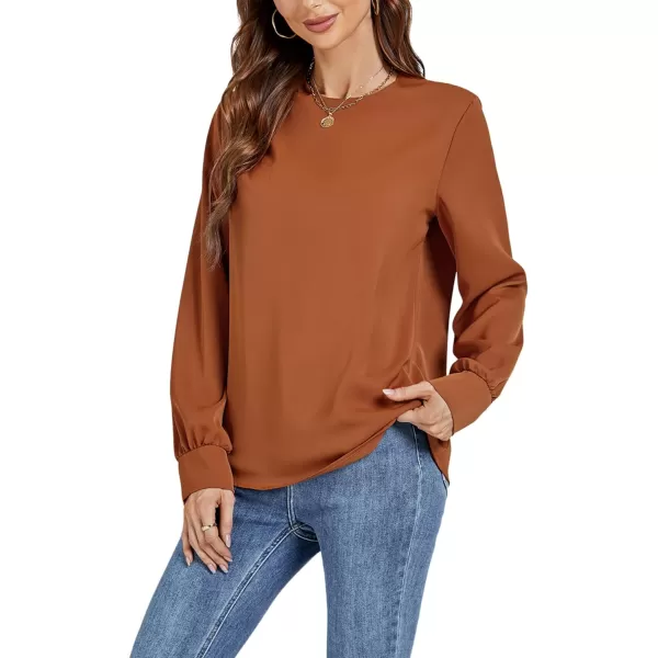 LYANER Women's Basic Causal Crew Neck Pleated Long Sleeve Blouse Work Shirt Top