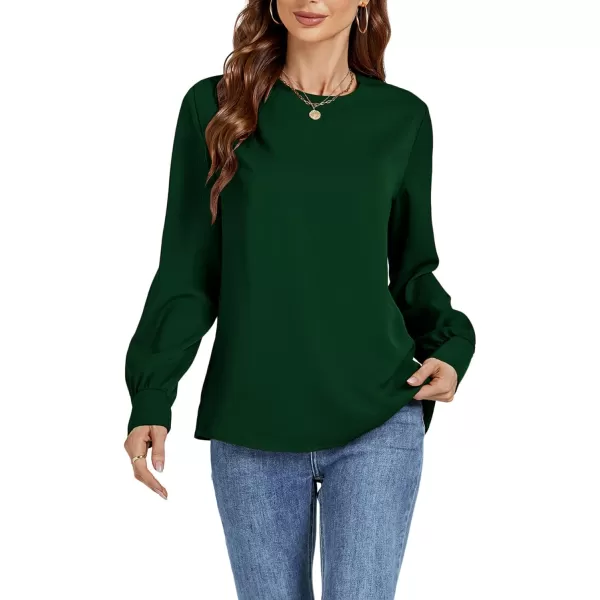 LYANER Women's Basic Causal Crew Neck Pleated Long Sleeve Blouse Work Shirt Top