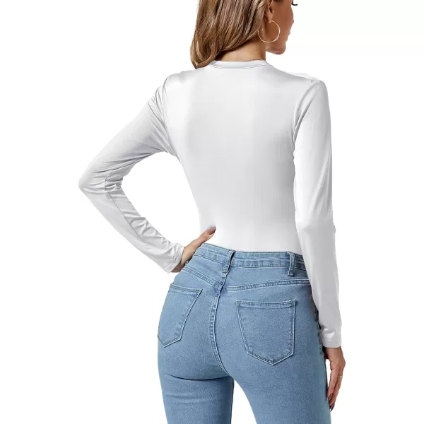 LYANER Women's Basic Smock Neck Pleated Long Sleeve Leotard Bodysuit Top