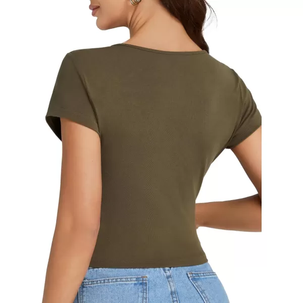 LYANER Women's Basic Wraped V Neck Ruched Short Sleeve Croped Tee Blouse Top