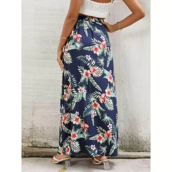 LYANER Women's Bohemian Floral Print High Waist Split Hem Slit Maxi Long Skirt
