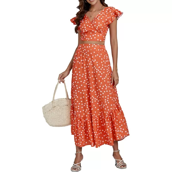 LYANER Women's Boho 2 Piece Outfits Polka Dots V Neck Crop Top and Elastic Waist Skirt Sets