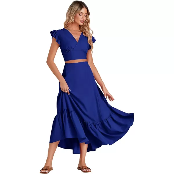 LYANER Women's Boho 2 Piece Outfits Polka Dots V Neck Crop Top and Elastic Waist Skirt Sets