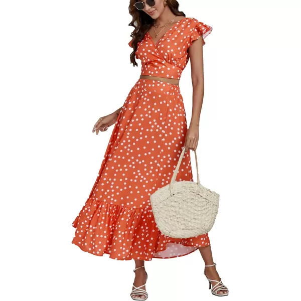 LYANER Women's Boho 2 Piece Outfits Polka Dots V Neck Crop Top and Elastic Waist Skirt Sets