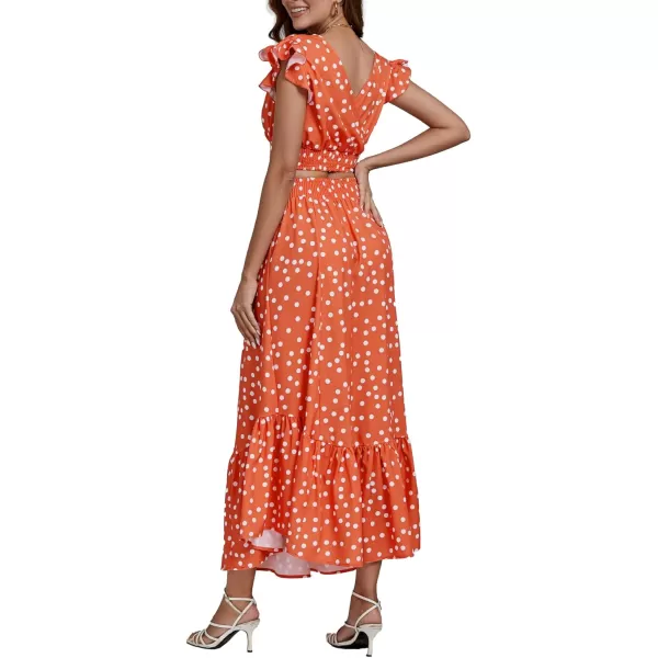LYANER Women's Boho 2 Piece Outfits Polka Dots V Neck Crop Top and Elastic Waist Skirt Sets