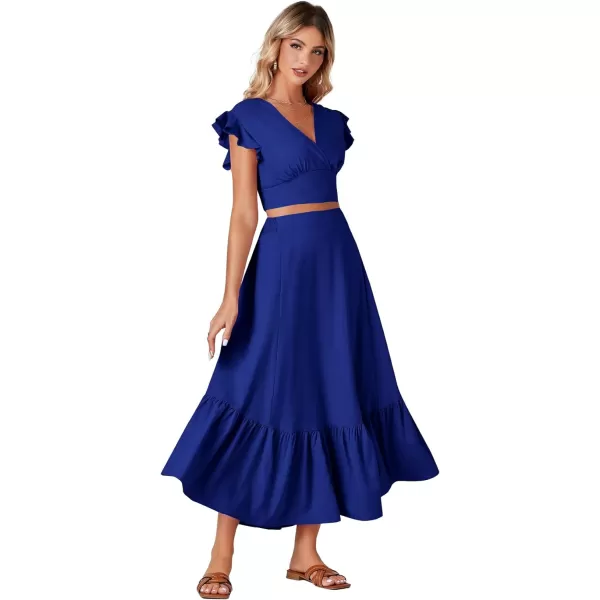 LYANER Women's Boho 2 Piece Outfits Polka Dots V Neck Crop Top and Elastic Waist Skirt Sets