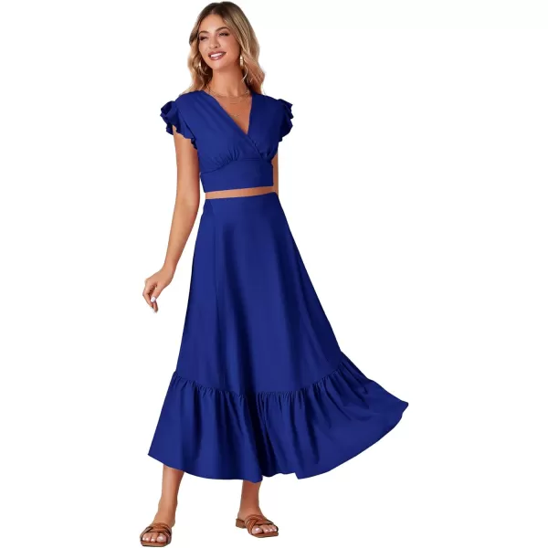 LYANER Women's Boho 2 Piece Outfits Polka Dots V Neck Crop Top and Elastic Waist Skirt Sets