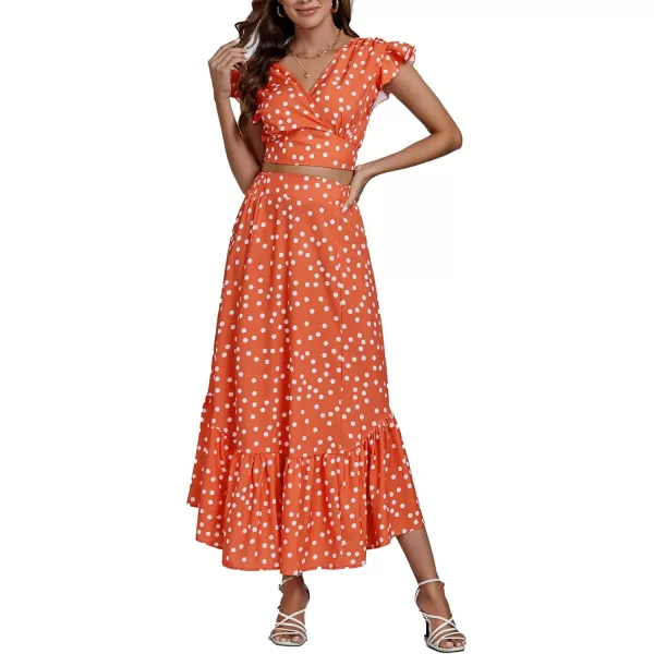 LYANER Women's Boho 2 Piece Outfits Polka Dots V Neck Crop Top and Elastic Waist Skirt Sets