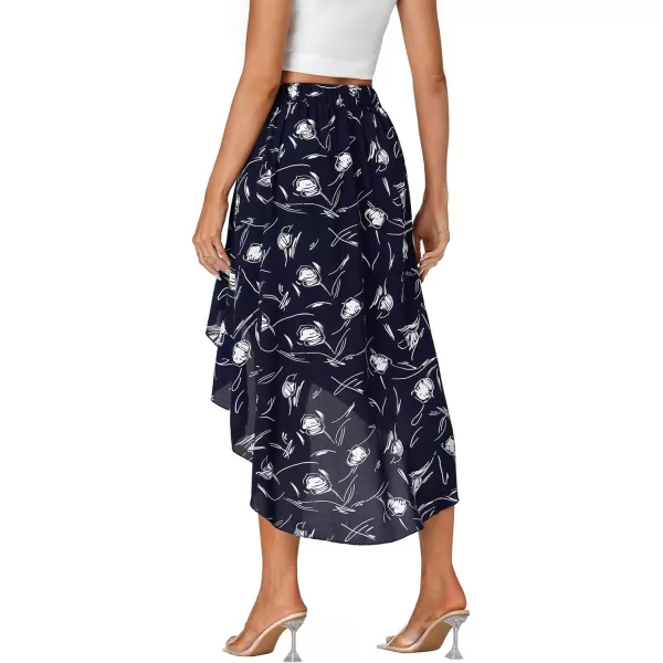 LYANER Women's Boho Floral Print Elastic High Waist Ruffle Hem A Line Flowy Midi Skirts