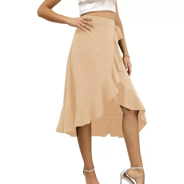 LYANER Women's Boho Floral Print Wrap Front Self Tie Knots Ruffle Hem Split Midi Skirt
