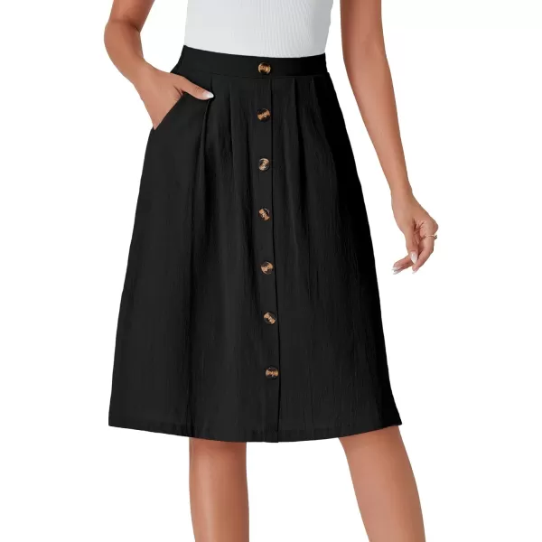 LYANER Women's Button Front Hight Waist A-line Loose Midi Skirt with Side Pocket