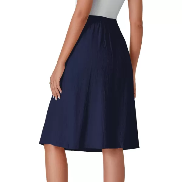 LYANER Women's Button Front Hight Waist A-line Loose Midi Skirt with Side Pocket