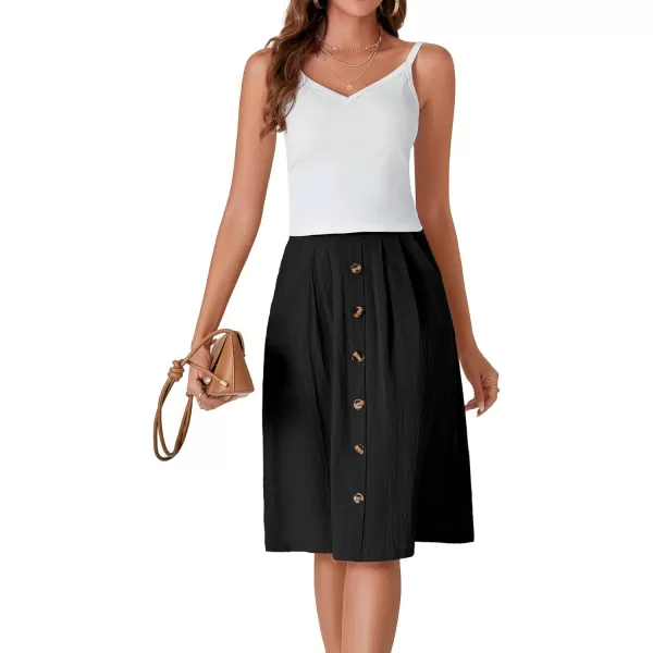 LYANER Women's Button Front Hight Waist A-line Loose Midi Skirt with Side Pocket
