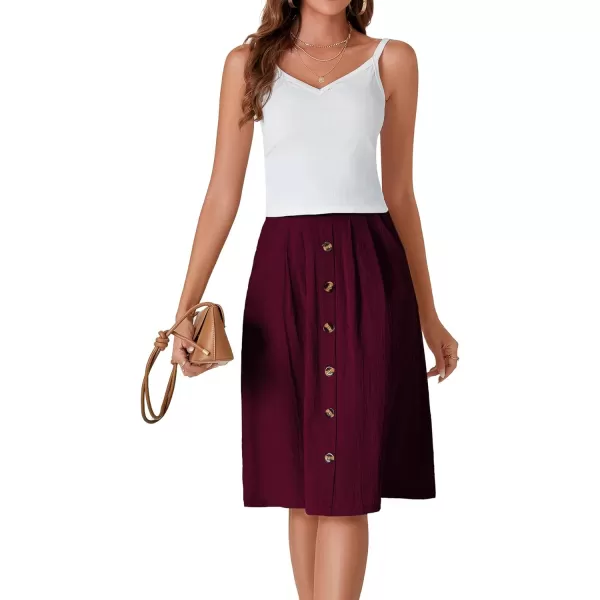 LYANER Women's Button Front Hight Waist A-line Loose Midi Skirt with Side Pocket