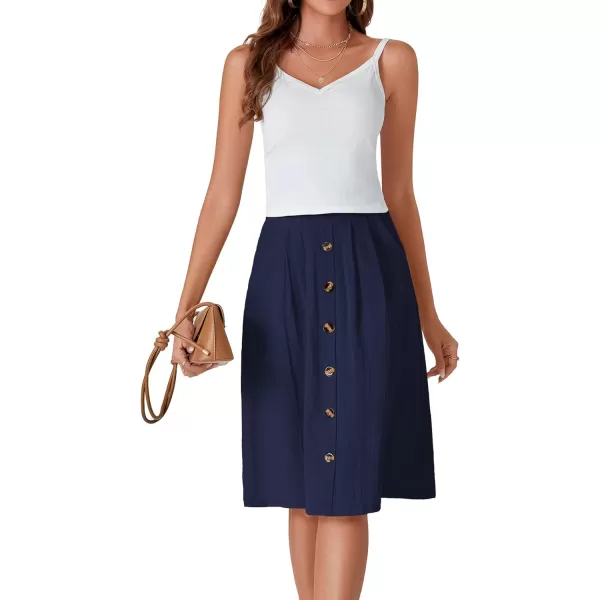 LYANER Women's Button Front Hight Waist A-line Loose Midi Skirt with Side Pocket