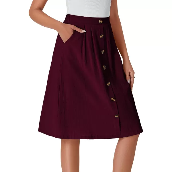 LYANER Women's Button Front Hight Waist A-line Loose Midi Skirt with Side Pocket