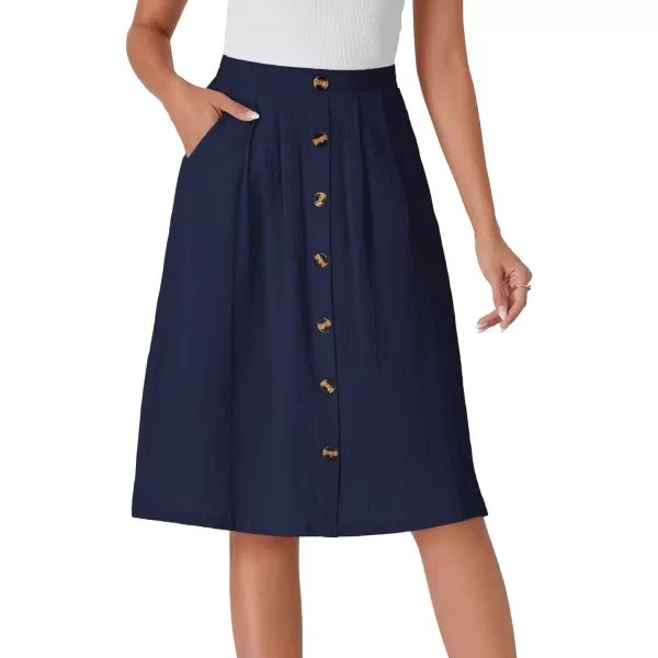 LYANER Women's Button Front Hight Waist A-line Loose Midi Skirt with Side Pocket