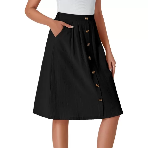 LYANER Women's Button Front Hight Waist A-line Loose Midi Skirt with Side Pocket