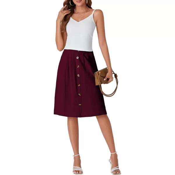LYANER Women's Button Front Hight Waist A-line Loose Midi Skirt with Side Pocket