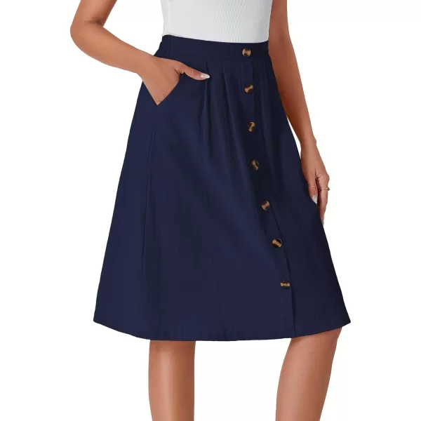 LYANER Women's Button Front Hight Waist A-line Loose Midi Skirt with Side Pocket