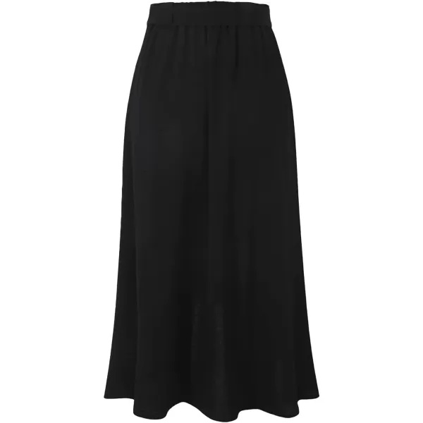 LYANER Women's Button Front Hight Waist Asymmetrical Hem A-Line Midi Skirt with Belt