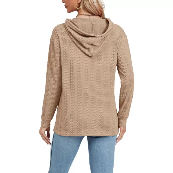 LYANER Women's Casual Button V Neck long sleeve Drawstring Sweatshirt Pullover Hoody Top