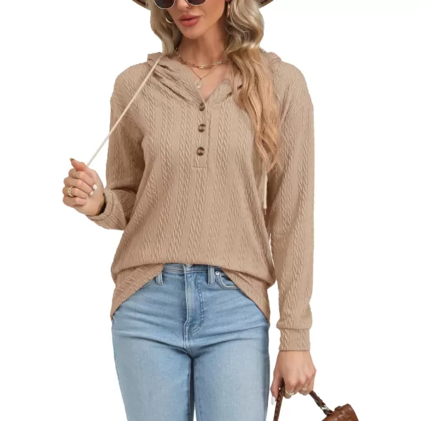 LYANER Women's Casual Button V Neck long sleeve Drawstring Sweatshirt Pullover Hoody Top
