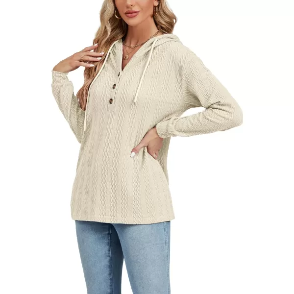 LYANER Women's Casual Button V Neck long sleeve Drawstring Sweatshirt Pullover Hoody Top