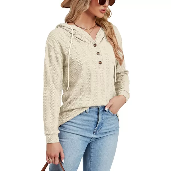 LYANER Women's Casual Button V Neck long sleeve Drawstring Sweatshirt Pullover Hoody Top