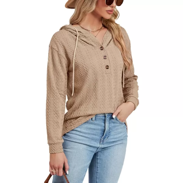 LYANER Women's Casual Button V Neck long sleeve Drawstring Sweatshirt Pullover Hoody Top