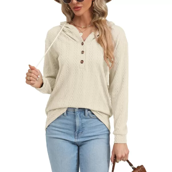 LYANER Women's Casual Button V Neck long sleeve Drawstring Sweatshirt Pullover Hoody Top