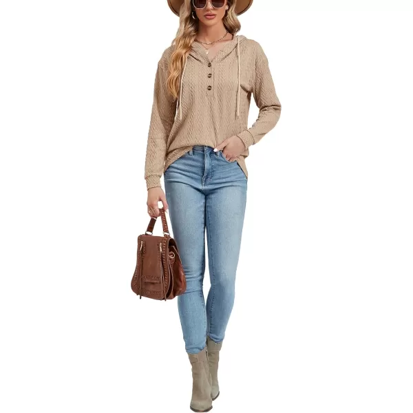 LYANER Women's Casual Button V Neck long sleeve Drawstring Sweatshirt Pullover Hoody Top