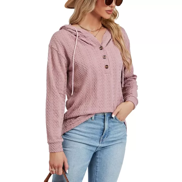 LYANER Women's Casual Button V Neck long sleeve Drawstring Sweatshirt Pullover Hoody Top