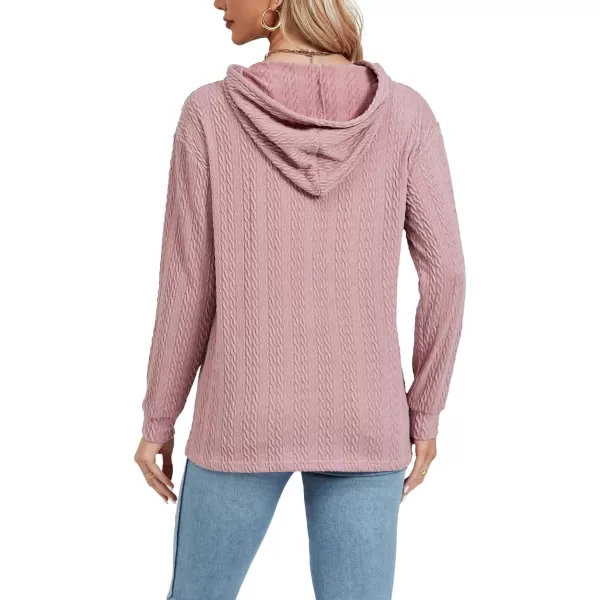 LYANER Women's Casual Button V Neck long sleeve Drawstring Sweatshirt Pullover Hoody Top