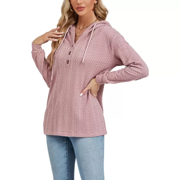 LYANER Women's Casual Button V Neck long sleeve Drawstring Sweatshirt Pullover Hoody Top