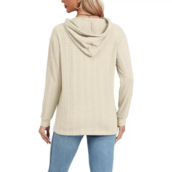 LYANER Women's Casual Button V Neck long sleeve Drawstring Sweatshirt Pullover Hoody Top