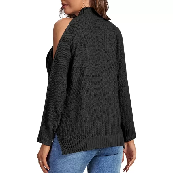 LYANER Women's Casual Cold Shoulder Long Sleeve Mock Neck Knit Sweater Pullover Tops