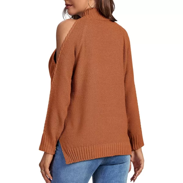 LYANER Women's Casual Cold Shoulder Long Sleeve Mock Neck Knit Sweater Pullover Tops