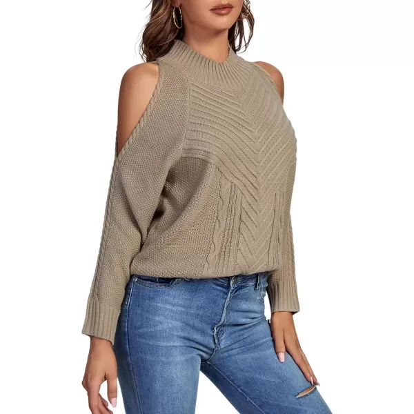 LYANER Women's Casual Cold Shoulder Long Sleeve Mock Neck Knit Sweater Pullover Tops