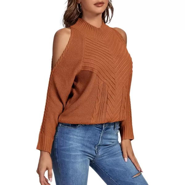 LYANER Women's Casual Cold Shoulder Long Sleeve Mock Neck Knit Sweater Pullover Tops