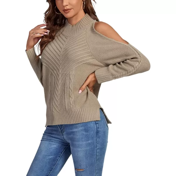 LYANER Women's Casual Cold Shoulder Long Sleeve Mock Neck Knit Sweater Pullover Tops