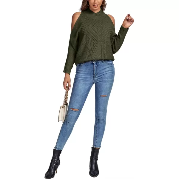 LYANER Women's Casual Cold Shoulder Long Sleeve Mock Neck Knit Sweater Pullover Tops