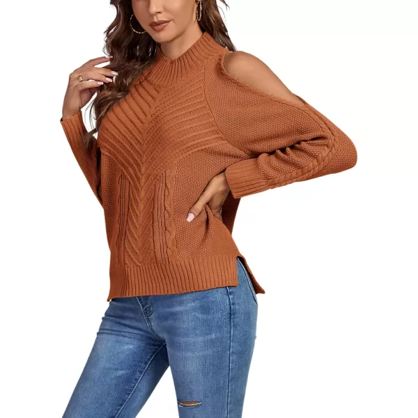 LYANER Women's Casual Cold Shoulder Long Sleeve Mock Neck Knit Sweater Pullover Tops