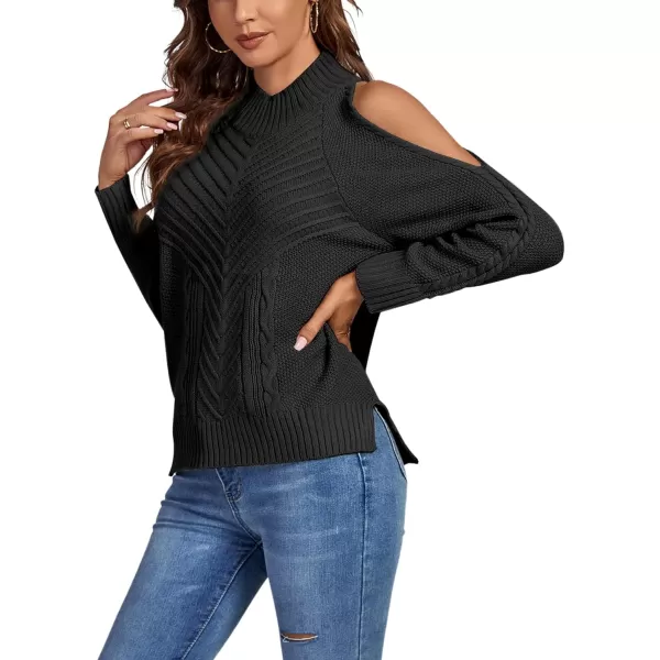 LYANER Women's Casual Cold Shoulder Long Sleeve Mock Neck Knit Sweater Pullover Tops