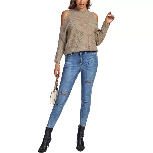 LYANER Women's Casual Cold Shoulder Long Sleeve Mock Neck Knit Sweater Pullover Tops