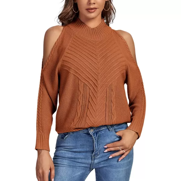 LYANER Women's Casual Cold Shoulder Long Sleeve Mock Neck Knit Sweater Pullover Tops