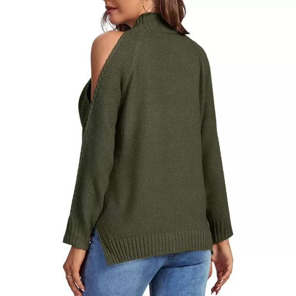 LYANER Women's Casual Cold Shoulder Long Sleeve Mock Neck Knit Sweater Pullover Tops