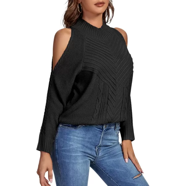 LYANER Women's Casual Cold Shoulder Long Sleeve Mock Neck Knit Sweater Pullover Tops