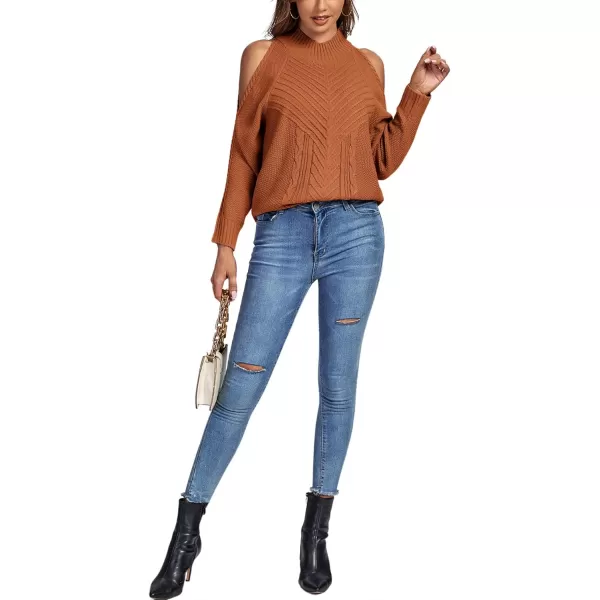 LYANER Women's Casual Cold Shoulder Long Sleeve Mock Neck Knit Sweater Pullover Tops